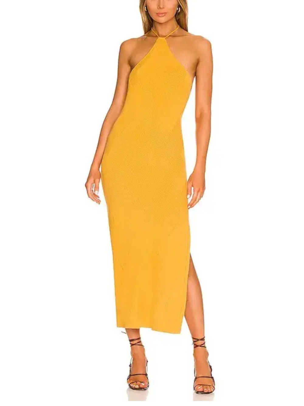 Free People Sweater Dress Midi Bodycon Mustard Yellow Cotton Blend Medium
